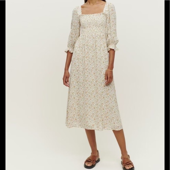 Reformation Floral Cream Midi Dress - Picture 3 of 14